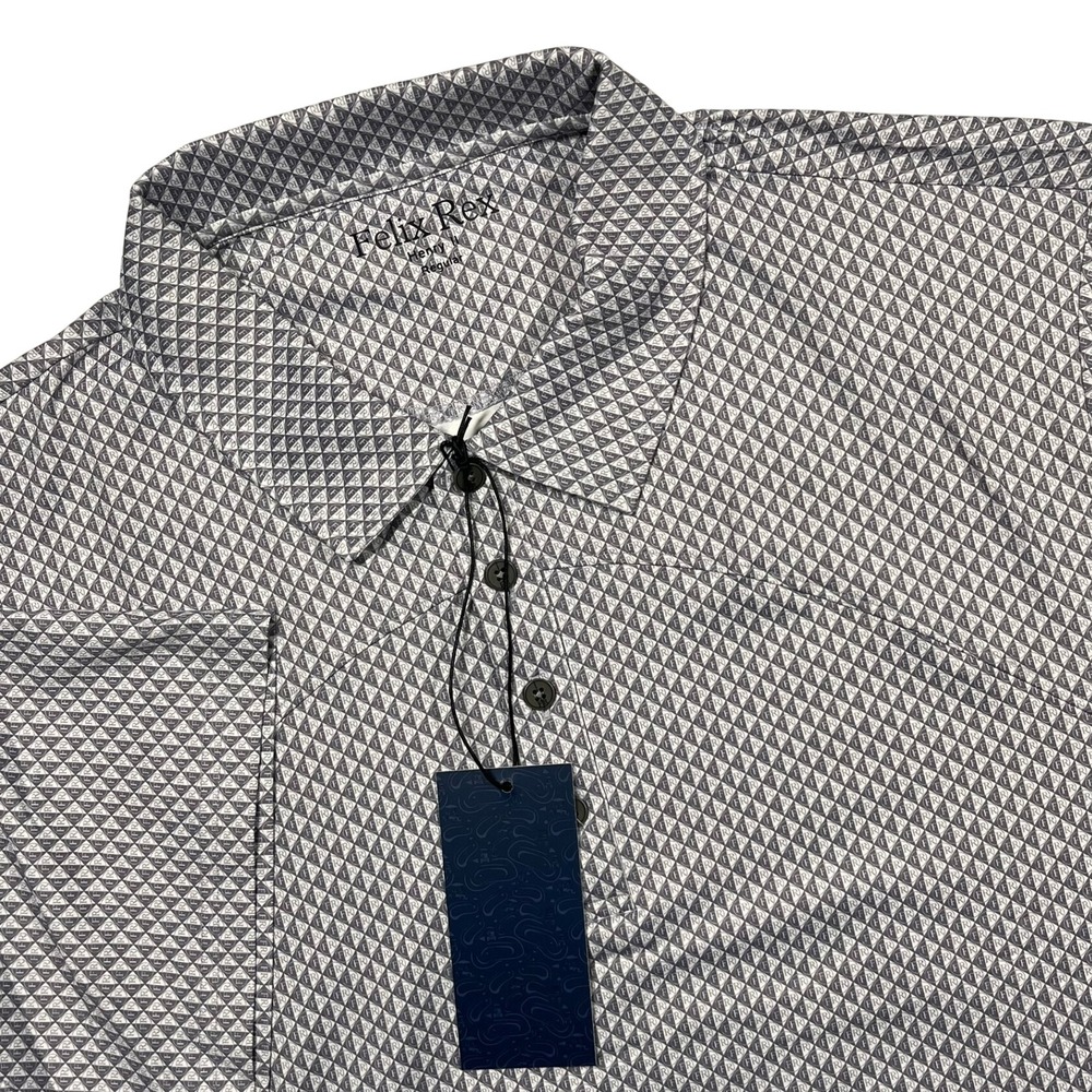 Felix Rex Henry II Golf Polo Mens 2XL Grey Geometric Logo Performance Shirt NWT